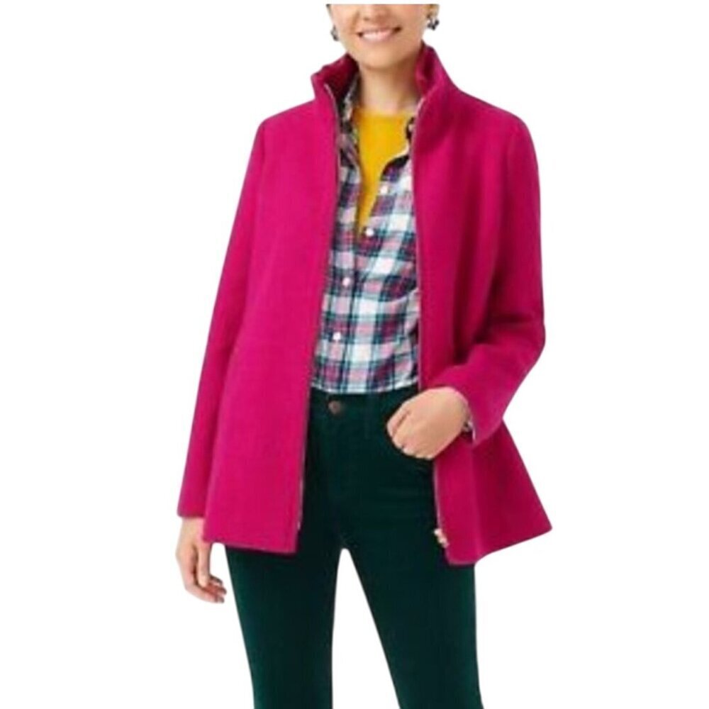 J.Crew Lodge Coat Italian Stadium Cloth Wool Warm Berry High Collar Size 4